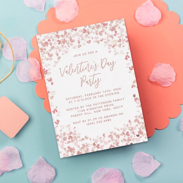 Pink Love Hearts Valentine's Day Party Real Foil Invitation (Creator Uploaded)