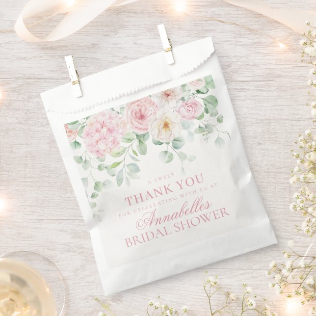 Pink Love in Bloom Floral Hydrangea Bridal Dessert Favor Bag (Clipped)