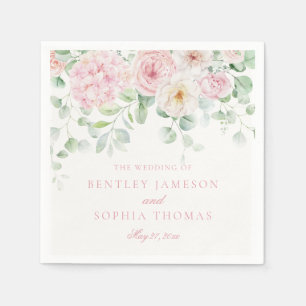 Pink Love in Bloom Floral Hydrangea Decor Wedding Napkins