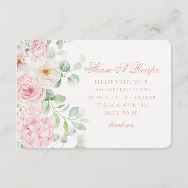 Pink Love in Bloom Floral Hydrangea Share A Recipe Enclosure Card (Front)