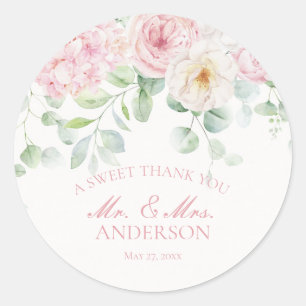 Pink Love in Bloom Floral Hydrangea Wedding Circle Classic Round Sticker