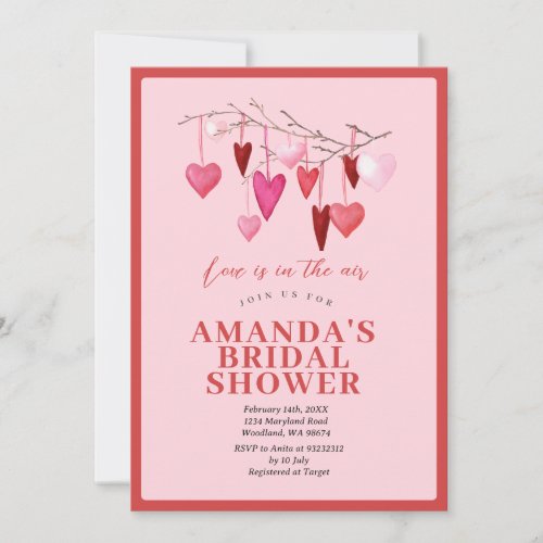 Pink Love is in the air Valentine Bridal Shower Invitation