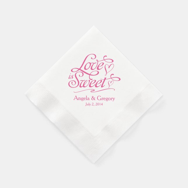 Pink Love is Sweet Candy Dessert Buffet Wedding Paper Napkins (Corner)