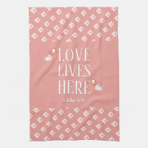 Pink  LOVE LIVES HERE  Stylish Customizable Kitchen Towel