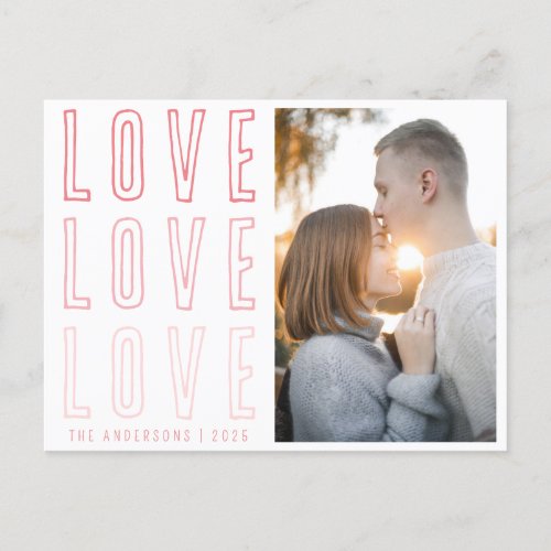 Pink Love Love Love Valentines Family Photo Holiday Postcard
