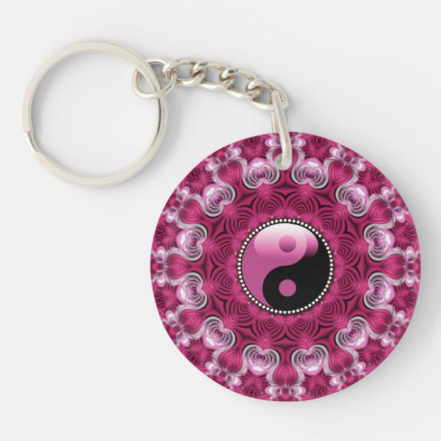 Pink Love New Age YinYang  Geometric Keychain (Front)