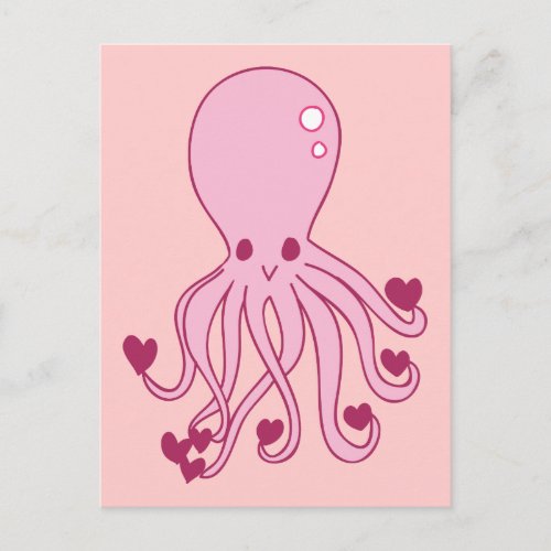 Pink Love Octopus Postcard