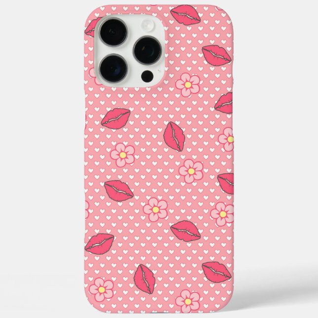 Pink Love Pattern with Lips and Flowers. Case-Mate iPhone Case (Back)