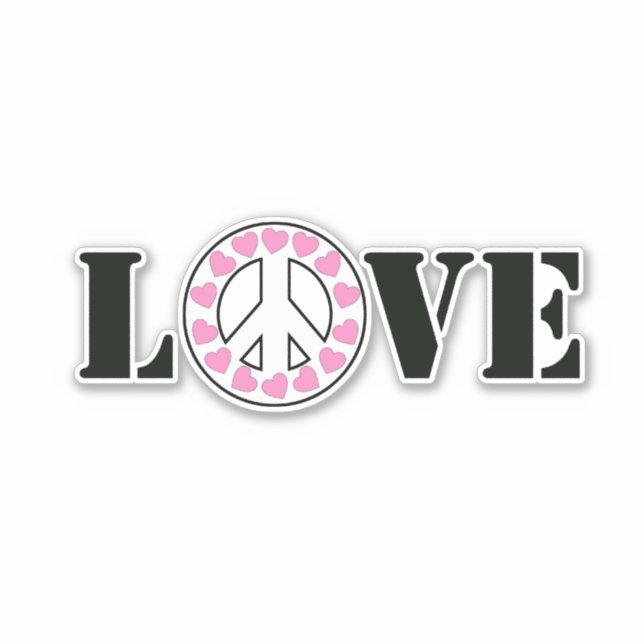 Pink Love Peace Hearts  Sticker (Front)