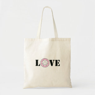 Pink Love & Peace Sign Hearts Tote Bag