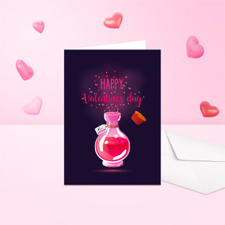 Pink Love Potion Happy Valentines Day Folded Card