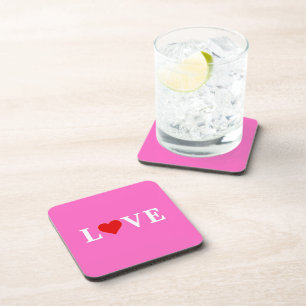 Pink LOVE Romantic Elegant Beverage Coaster