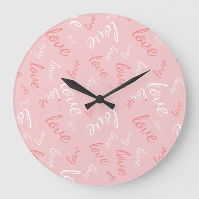 Pink Love Script Handwritten Typography Romantic Large Clock (Front)