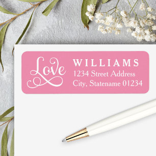 Pink Love Script Wedding Return Address Label