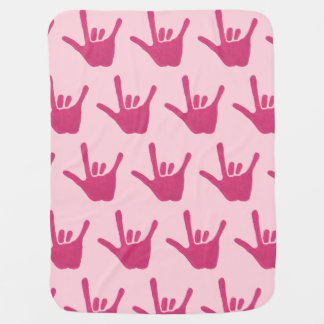 Pink Love Sign Language Hands Baby Blankets
