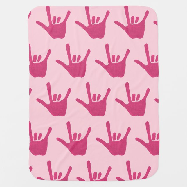 Pink Love Sign Language Hands Baby Blankets (Front)