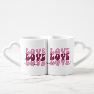 Pink "Love" Stacked Bubble Font Coffee Mug Set