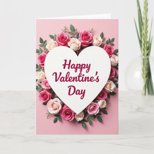 Pink Love Valentines Day Floral Card (Front)