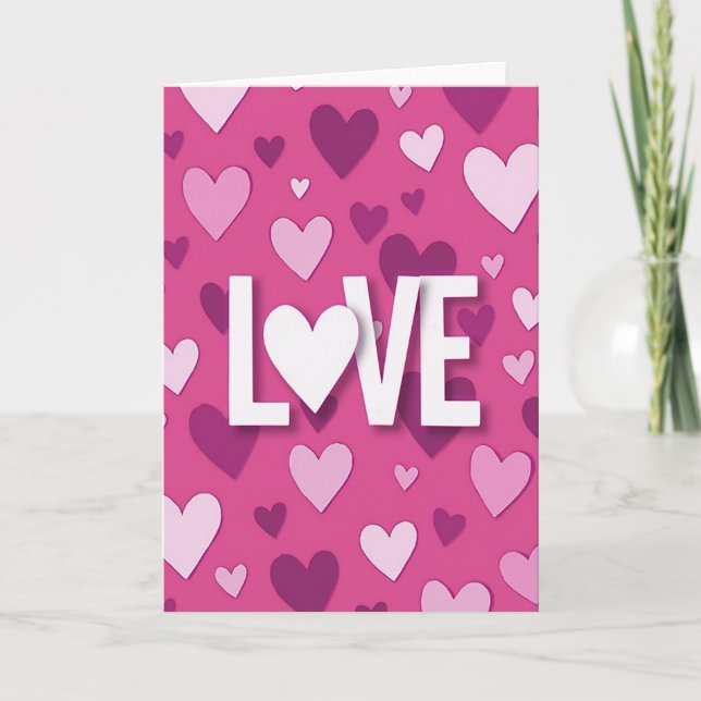Pink Love Valentines Day Paper Card (Front)