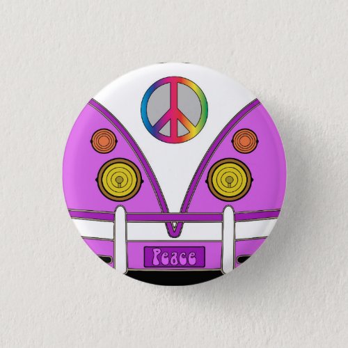 Pink love wagon hipster hippie peace sign button