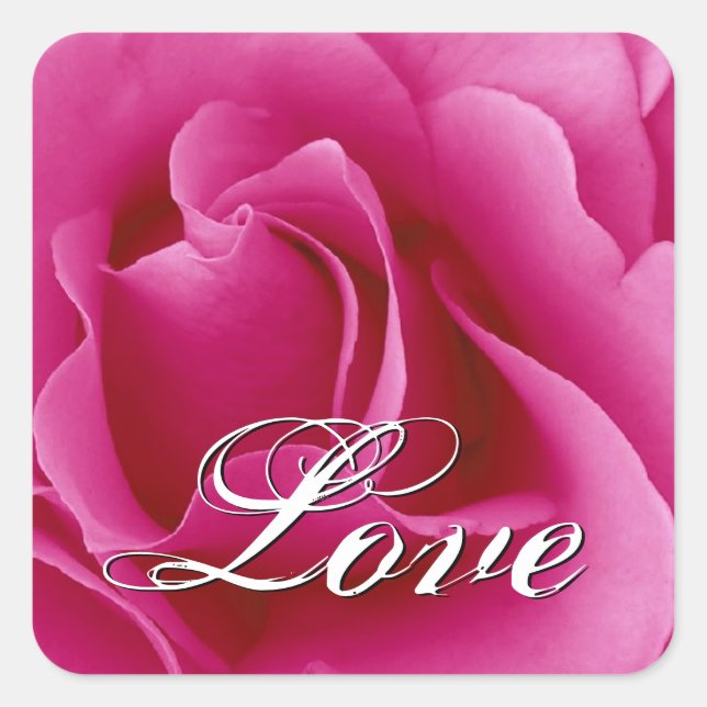 Pink LOVE Wedding Rose Square Sticker (Front)