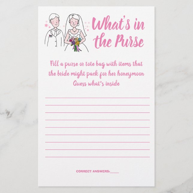 PINK LOVE, WHAT'S IN THE PURSE SHOWER GAME CARD FLYER (Front)