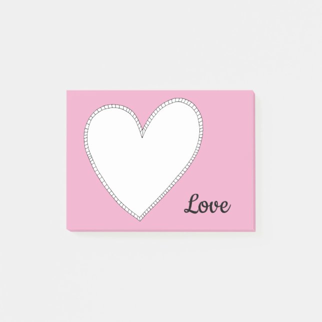 Pink Love with White Heart Post-it Notes (Front)