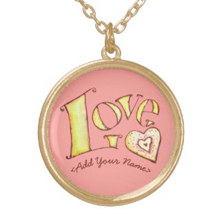 Pink Love Word with Heart Gold Necklace