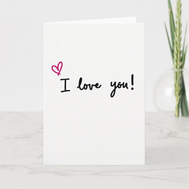 Pink Love You Handwritten Script Card (Front)