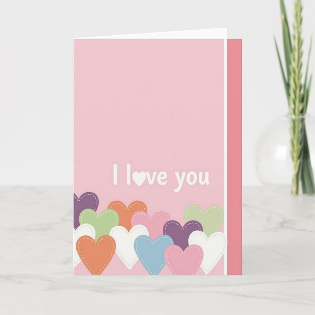 Pink Love You Hearts Card (Front)