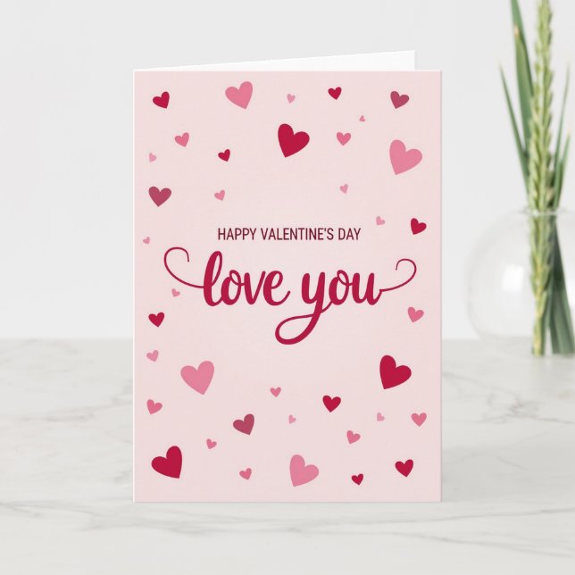 Pink Love You Hearts Valentines Day Card (Front)