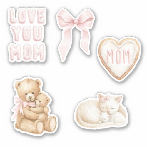 Pink Love You Mom Mother's Day Sticker