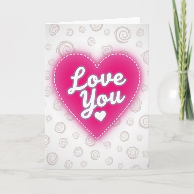 Pink Love You Roses Heart Card (Front)