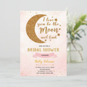 Pink love you to the moon theme invitation (Standing Front)
