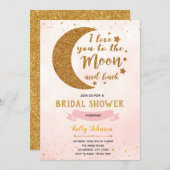 Pink love you to the moon theme invitation (Front/Back)