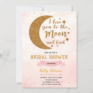 Pink love you to the moon theme invitation