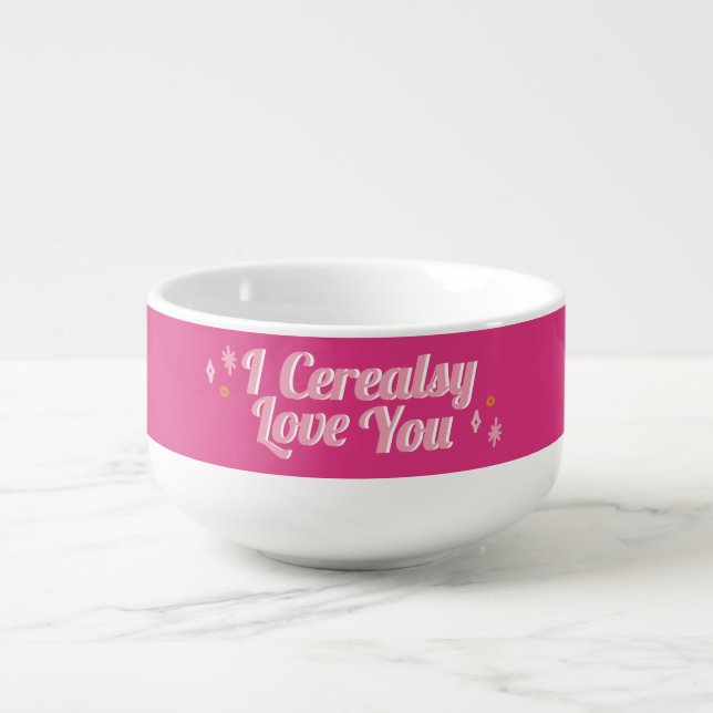 Pink Love You Valentines Breakfast Cereal Bowl (Front)