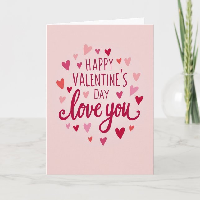 Pink Love You Valentines Day Card (Front)