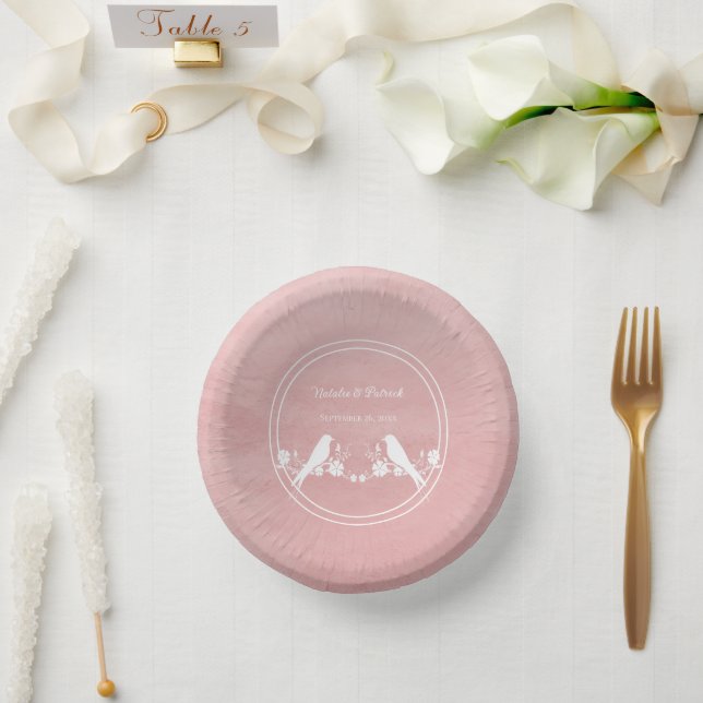 Pink Lovebird Floral Wedding Paper Bowls (Wedding)