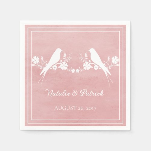 Pink Lovebird Floral Wedding Paper Napkins