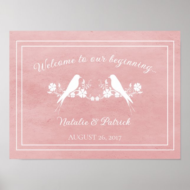 Pink Lovebird Floral Wedding Poster (Front)