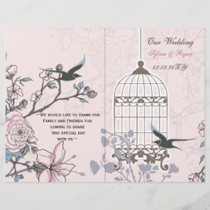 pink lovebirds bircage bi fold Wedding program