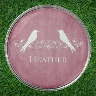 Pink Lovebirds Floral Vine Golf Ball Marker