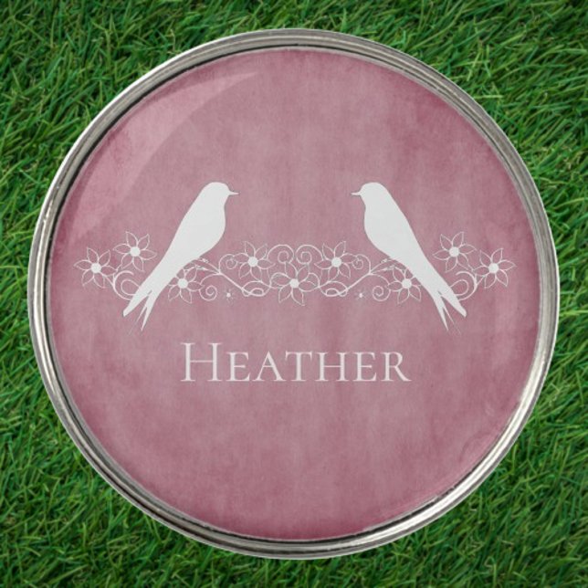 Pink Lovebirds Floral Vine Golf Ball Marker (Pink Lovebirds Floral Vine Golf Ball Marker)