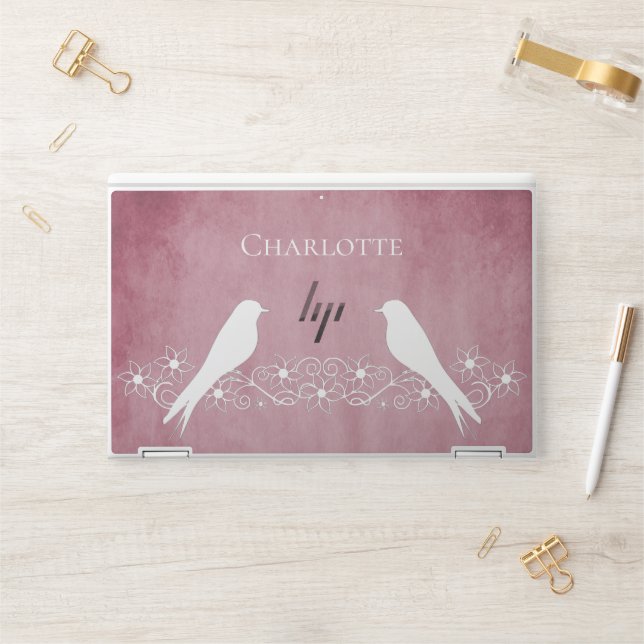 Pink Lovebirds Floral Vine HP Laptop Skin (Desk)