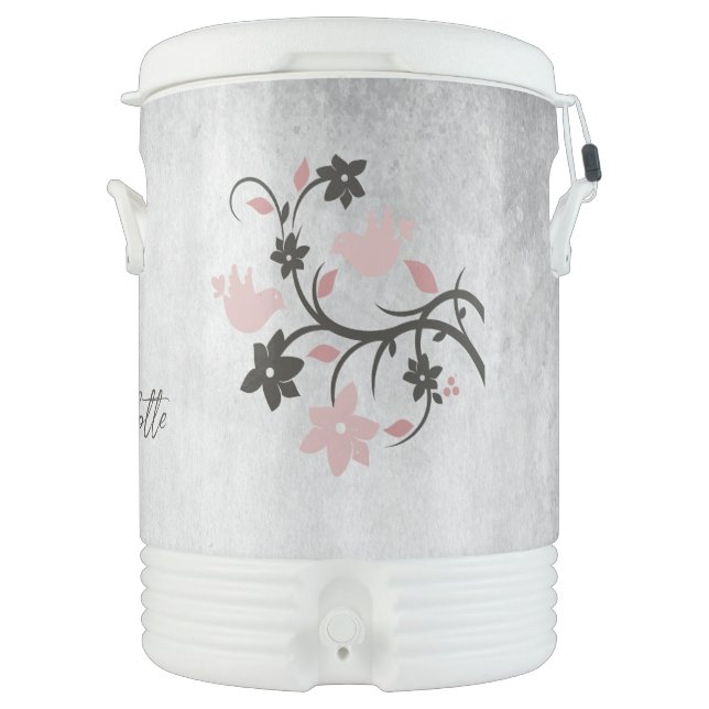 Pink Lovebirds Personalized Beverage Cooler (Front)