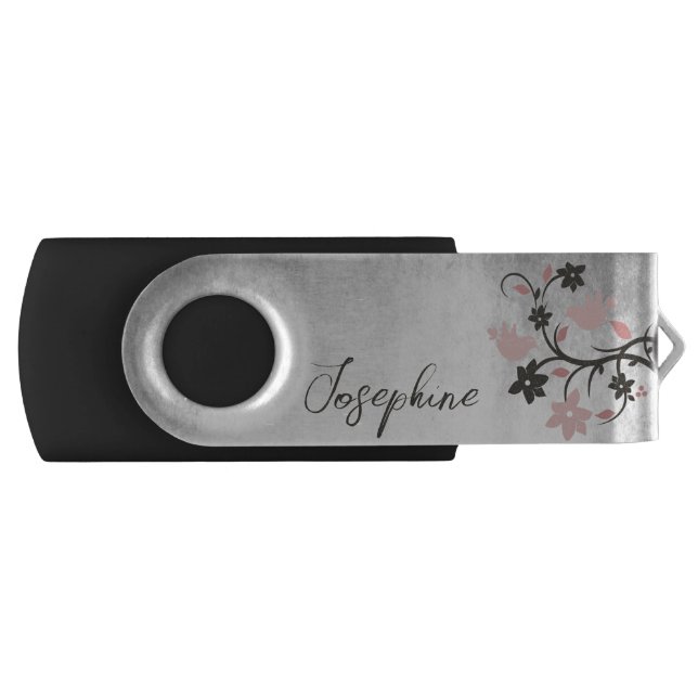 Pink Lovebirds Personalized Flash Drive (Front)