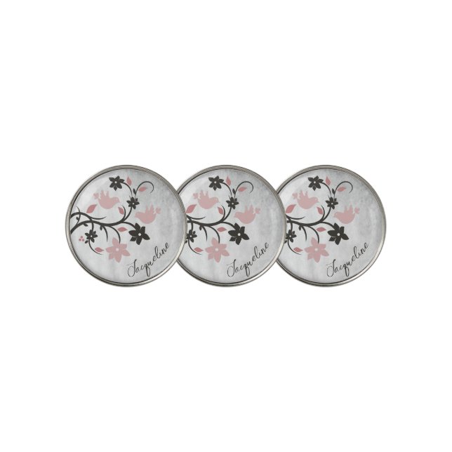 Pink Lovebirds Personalized Golf Ball Marker (3 Up)