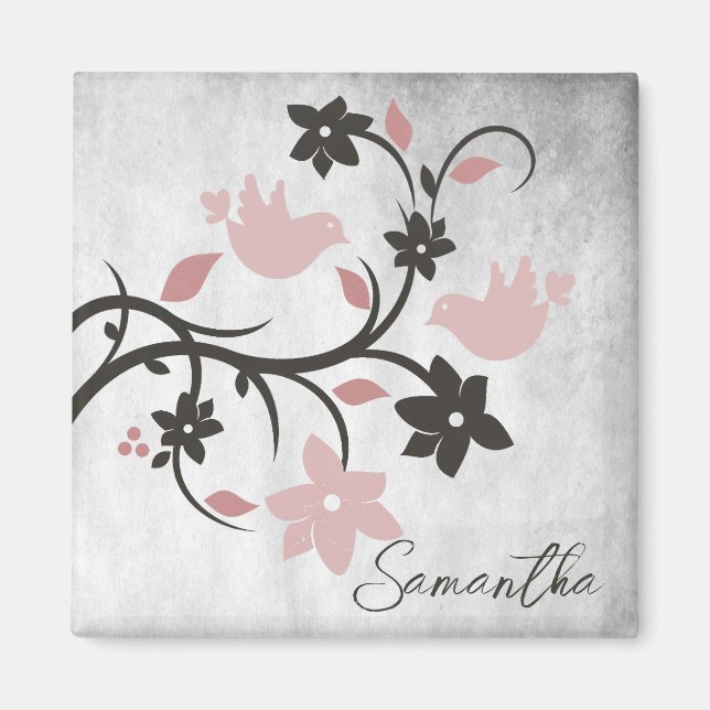 Pink Lovebirds Personalized Magnet (Front)