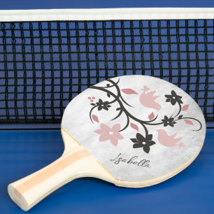 Pink Lovebirds Personalized Ping Pong Paddle